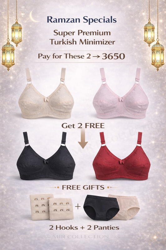 B SUPER PREMIUM TURKISH MINIMIZER  (COMFORT 15) BUY 2 GET 2 FREE 2 PANTY 2 HOOK RAMZAN OFFER